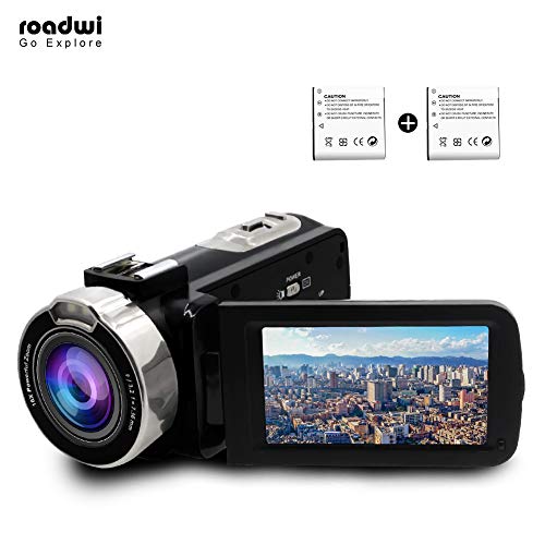 Digital Video Camera, Roadwi Camcorder HD 1080P 24.0MP 16X Powerful Zoom 3.0" LCD 270 Degree Rotatable Screen Digital Camera Recorder as Better Gift Choice with Hot Shoe Adapter (Two Battery Included)