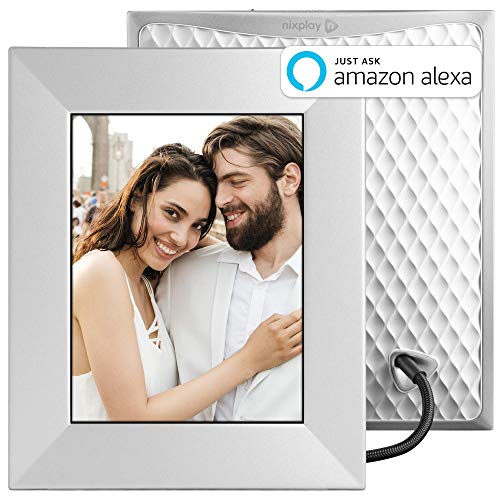 Nixplay W08E- Silver Iris 8" Wi-Fi Cloud Digital Photo Frame with IPS Display, iPhone & Android App, iOS Video Playback, Free 10GB Online Storage, Alexa Integration and Activity Sensor, Silver