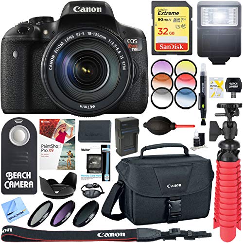Canon T6i EOS Rebel DSLR Camera with EF-S 18-55mm f/3.5-5.6 is II Lens and Two (2) 16GB SDHC Memory Cards (32GB Total) Plus Triple Battery Tripod Cleaning Kit Accessory Bundle