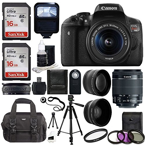 Canon EOS Rebel T6i SLR Camera 18-55mm f/3.5-5.6 Lens Deluxe Bundle, 58mm 2x Lens, Wide Angle Lens , Tripod , Flash , UV Kit , Sandisk 32GB
