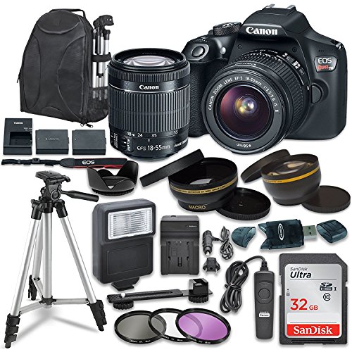 Canon EOS Rebel T6 Digital SLR Camera with Canon EF-S 18-55mm Image Stabilization II Lens, Sandisk 32GB SDHC Memory Cards, Accessory Bundle