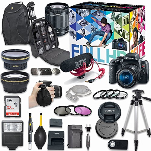 Canon EOS Rebel T6i DSLR Camera Deluxe Video Creator Kit with Canon EF-S 18-55mm f/3.5-5.6 IS STM Lens + Wide Angle Lens + 2x Telephoto Lens + Flash + SanDisk 32GB SD Memory Card + Accessory Bundle