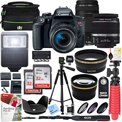 Canon EOS Rebel T7i DSLR Camera with EF-S 18-55mm is STM & Canon 75-300mm Lens + 2X 32GB Ultra SDHC UHS Class 10 Memory Card + Accessory Bundle