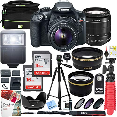 Canon T6 EOS Rebel DSLR Camera with EF-S 18-55mm f/3.5-5.6 is II Lens and Two (2) 16GB SDHC Memory Cards Plus Triple Battery Tripod Cleaning Kit Accessory Bundle
