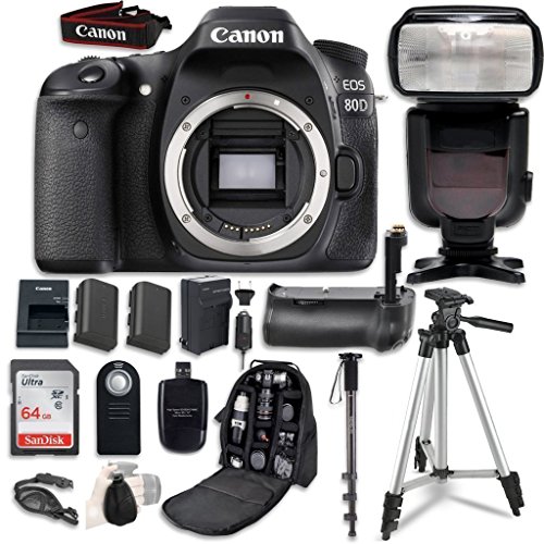 Canon EOS 80D Digital SLR Camera Bundle (Body Only) with Professional Accessory Bundle (15 items)