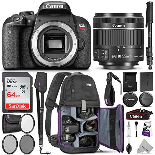 Canon EOS Rebel T7i DSLR Camera with 18-55mm is STM Lens w/Advanced Photo & Travel Bundle - Includes: Altura Photo Backpack, SanDisk 64gb SD Card, Monopod, Filter Kit, Neck Strap and Cleaning Kit