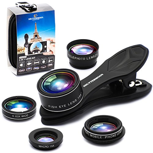 Phone Camera Lens 5 in 1 Kit, 2XTelephoto Zoom Lens+198°Fisheye Lens+0.63XWide Angle Lens & 15X Macro Lens+CPL for iPhone X/8/7/6s/6 for Smartphone, for Android, for Samsung. iPhone lens. Photography.