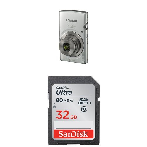 Canon PowerShot ELPH 180 Digital Camera (Silver) and SanDisk 32GB Memory Card