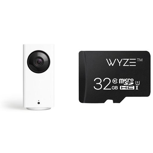 Wyze Cam Pan 1080p Pan/Tilt/Zoom Indoor Smart Home Camera with Wyze 32GB MicroSD Card Class 10