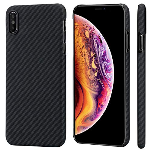PITAKA Slim Case Compatible with iPhone Xs Max 6.5", MagCase Aramid Fiber [Real Body Armor Material] Phone Case,Minimalist Strongest Durable Snugly Fit Snap-on Case - Black/Grey(Twill)
