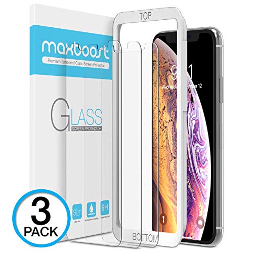 Maxboost Screen Protector Compatible for Apple iPhone Xs & iPhone X (Clear, 3 Packs) 0.25mm X Tempered Glass Screen Protector with Advanced Clarity [3D Touch] Work with Most Case 99% Touch Accurate