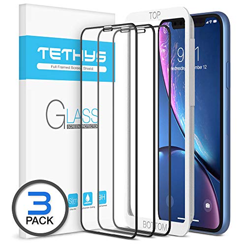 TETHYS Glass Screen Protector Compatible iPhone XR (6.1") [3-Pack] [Edge to Edge Coverage] Full Protection Durable Tempered Glass Apple iPhone XR w/Guidance Frame Included (Pack of 3)