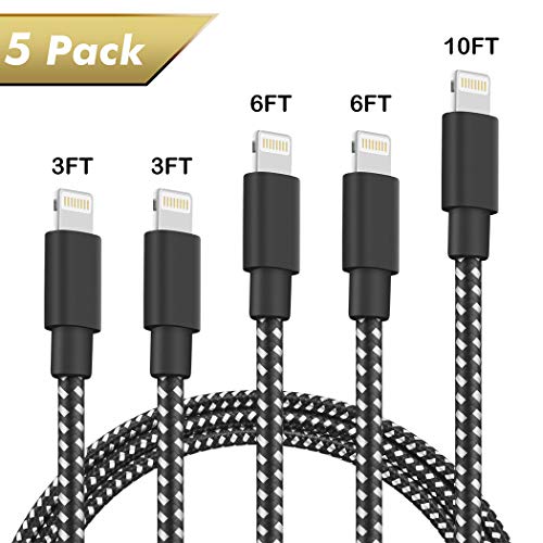 Besiva Phone Cable 5Pack 3FT 3FT 6FT 6FT 10FT Nylon Braided USB Charging & Syncing Cord Compatible with iPhone Xs MAX XR X 8 8 Plus 7 7 Plus 6s 6s Plus 6 6 Plus iPad iPod Nano (Navy Blue)