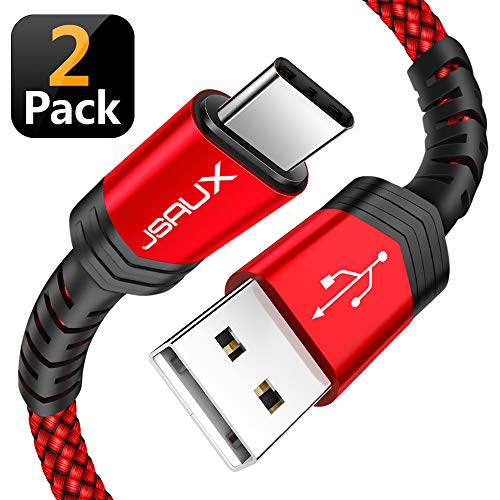 USB Type C Cable,JSAUX(2-Pack 6.6FT) USB A 2.0 to USB-C Fast Charger Nylon Braided USB C Cable Compatible Samsung Galaxy S9 S8 Plus Note 9 8,Moto Z Z2,LG V30 V20 G5,Nintendo Switch,USB C Devices(Red)