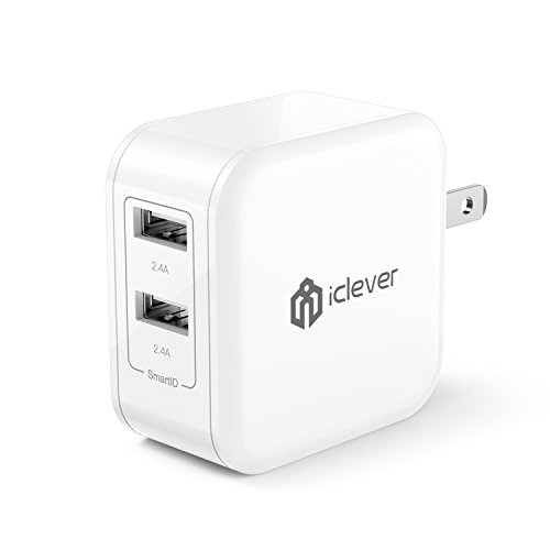 iClever BoostCube 24W Dual USB Wall Charger with SmartID Technology, Foldable Plug, Travel Power Adapter for iPhone Xs/XS Max/XR/X/8/7/7 Plus/ 6S/6 Plus, iPad Pro Air/Mini and Other Tablet