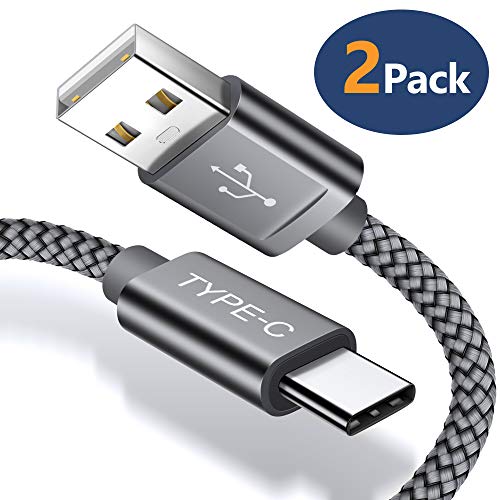JSAUX USB Type C Cable,(2-Pack 6.6FT)USB-C to USB A Fast Charger Nylon Braided Cord compatible Samsung Galaxy S9 S8 Plus Note 9 8,Moto Z Z2,LG V30 V20 G5 G6,Google Pixel 2 XL,Nintendo Switch(Grey)