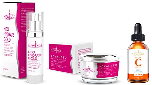 New Age Skin Care Beauty Box (Set of 3) Gift Set Vitamin C And Hyaluronic Kit Eye Serum Neo Hydrate Gold Face and Neck Serum Advanced Anti-Wrinkle Cream Anti Aging Retinol Moisturizer