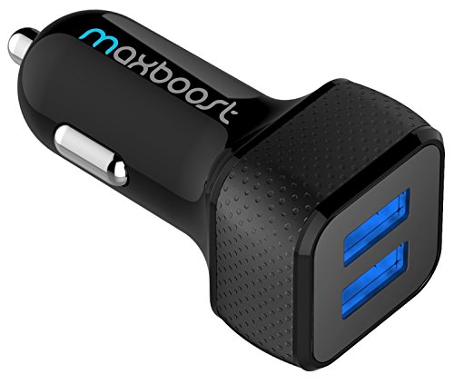 Car Charger, Maxboost 4.8A/24W 2 USB Smart Port Charger [Black] For iPhone XS Max XR X 8 7 6s Plus SE, Galaxy S9 S8 S7 Edge,Note 9 8, LG G6 G5 V10 V20 V30, HTC, Nexus 5X 6P, Pixel, iPad Pro Protable