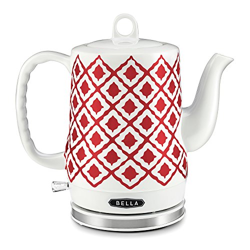 BELLA (14102) 1.2 Liter Electric Ceramic Tea Kettle with Detachable Base & Boil Dry Protection, Red Diamond
