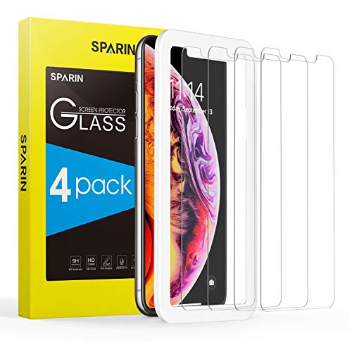 SPARIN Screen Protector for iPhone Xs Max, [4 Pack] 9H Hardness Tempered Glass for iPhone Xs Max 6.5 inch [Alignment Frame] [Scratch Proof ] [Bubble Free] [High Responsive]