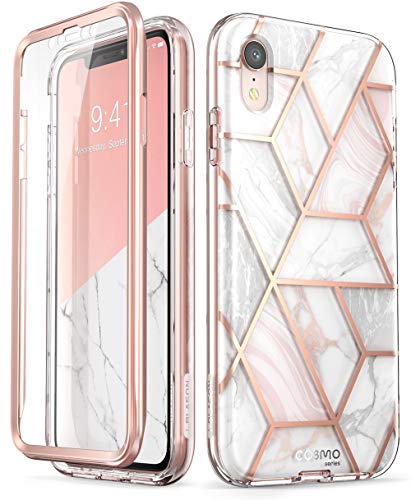 iPhone XR Case, [Built-in Screen Protector] i-Blason [Cosmo] Full-Body Glitter Bumper Case for iPhone XR 6.1 Inch 2018 Release (Marble)
