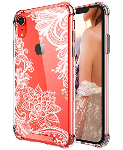 Case for iPhone XR,Cutebe Shockproof Series Hard PC+ TPU Bumper Protective Case for Apple iPhone XR 6.1 Inch 2018 Release Crystal Lace Design