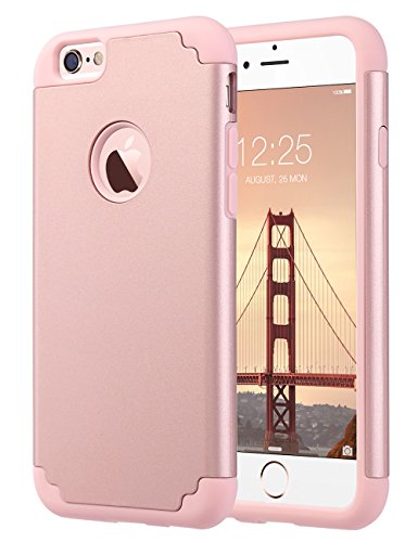 ULAK iPhone 6S Case, iPhone 6 Case, Slim Fit Dual Layer Soft Silicone & Hard Back Cover Bumper Protective Shock-Absorption & Skid-Proof Anti-Scratch Case for Apple iPhone 6 / 6S 4.7 inch- Rose Gold