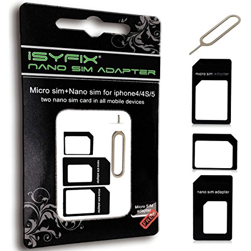 iSYFIX SIM Card Adapter Nano Micro - Standard 4 in 1 Converter Kit With Steel Tray Eject Pin