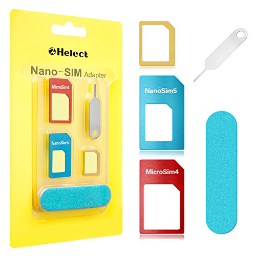 SIM Card Adapter, Helect 5-in-1 Nano & Micro SIM Card Adapter Kit Converter with Polish Chip and Eject Needle - H1050