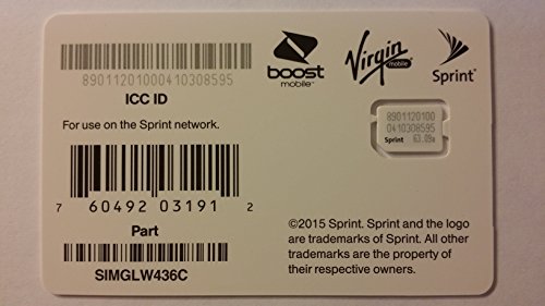 Sprint UICC ICC Nano SIM Card SIMGLW436C - iPhone 5c, 5s, 6, 6 Plus, 6S, 6S Plus, 7, 7 Plus, SE, iPad Air, iPad Air 2