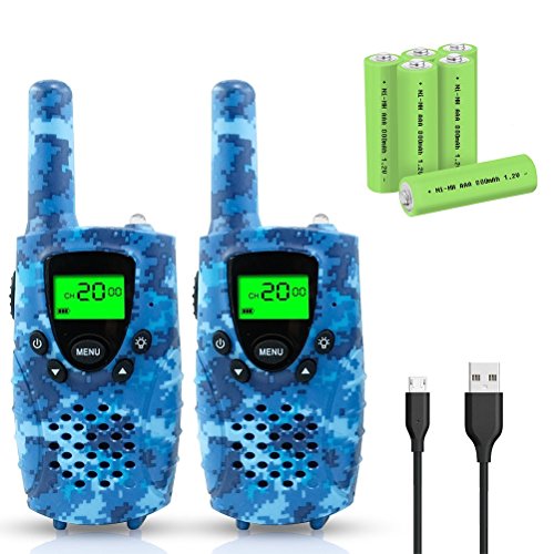 Walkie Talkies for Kids, FAYOGOO 22 Channel Walkie Talkies Two Way Radio 3 Miles (Up to 4 Miles) Long Range with Rechargeable Batteries and USB Cable, Toys for 3 Year Old Up Boys and Girls (Camo Blue)