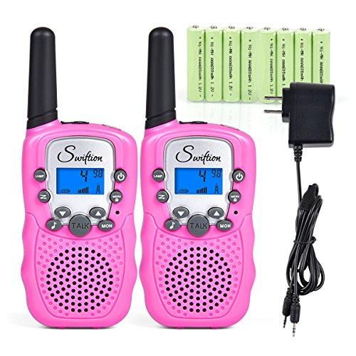 Swiftion Rechargeable Kids Walkie Talkies 22 Channel 0.5W FRS/GMRS 2 Way Radios with Charger and Rechargeable Batteries (Pink, Pack of 2)