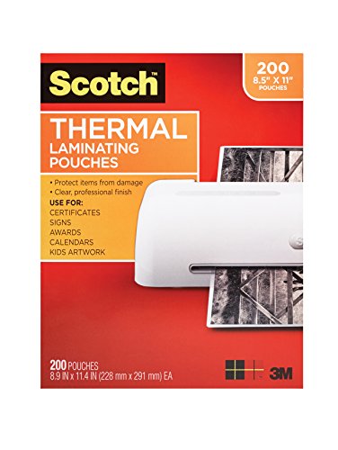 Scotch Thermal Laminating Pouches, 8.9 x 11.4-Inches, 3 mil thick, 200-Pack, Clear (TP3854-200)