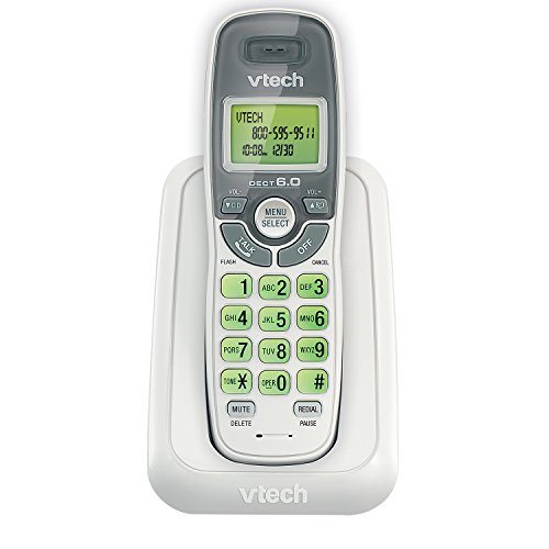 VTech CS6114 DECT 6.0 Cordless Phone with Caller ID/Call Waiting, White/Grey with 1 Handset