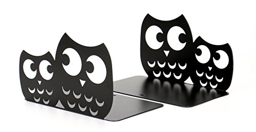 Fasmov Owls Nonskid Bookends Cute Bookends Art Bookends,1 Pair (Black)