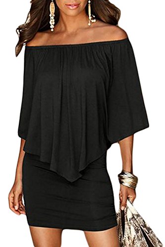 Sidefeel Women Off Shoulder Ruffles Clubwear Mini Dress Medium Black