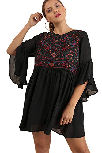 BoHo Bliss! Embroirdered Bell Sleeve Dress (large, strawberry)