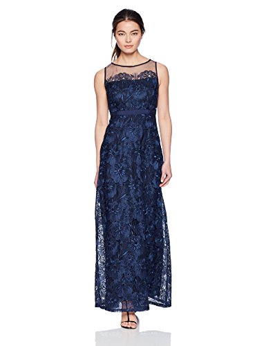 Adrianna Papell Women&#039;s Long Metallic Embroidered Dress Petite, Midnight 10P