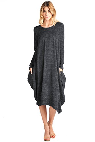 12 Ami Asymmetrical Heathered Sweater Knit Midi Dress Black S