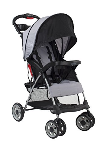 Kolcraft Cloud Plus Lightweight Stroller with 5-Point Safety System and Multi-Position Reclining Seat, Extended Canopy, Easy One Hand Fold, Large Storage Basket, Parent & Child Tray, Slate Grey