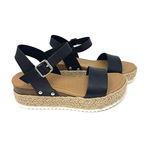 SODA Clip Womens Casual Espadrilles Trim Flatform Studded Wedge