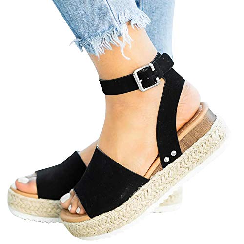 Athlefit Women's Platform Sandals Espadrille Wedge Ankle Strap Studded Open Toe Sandals 