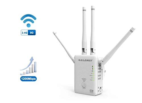 GALAWAY 1200Mbps WiFi Extender with 4 External Antennas 2.4GHz+5GHz Dual Band Mini Wireless Signal Extender Compatible with 802.11ac/a/b/g/n Standards WiFi Range Amplifier